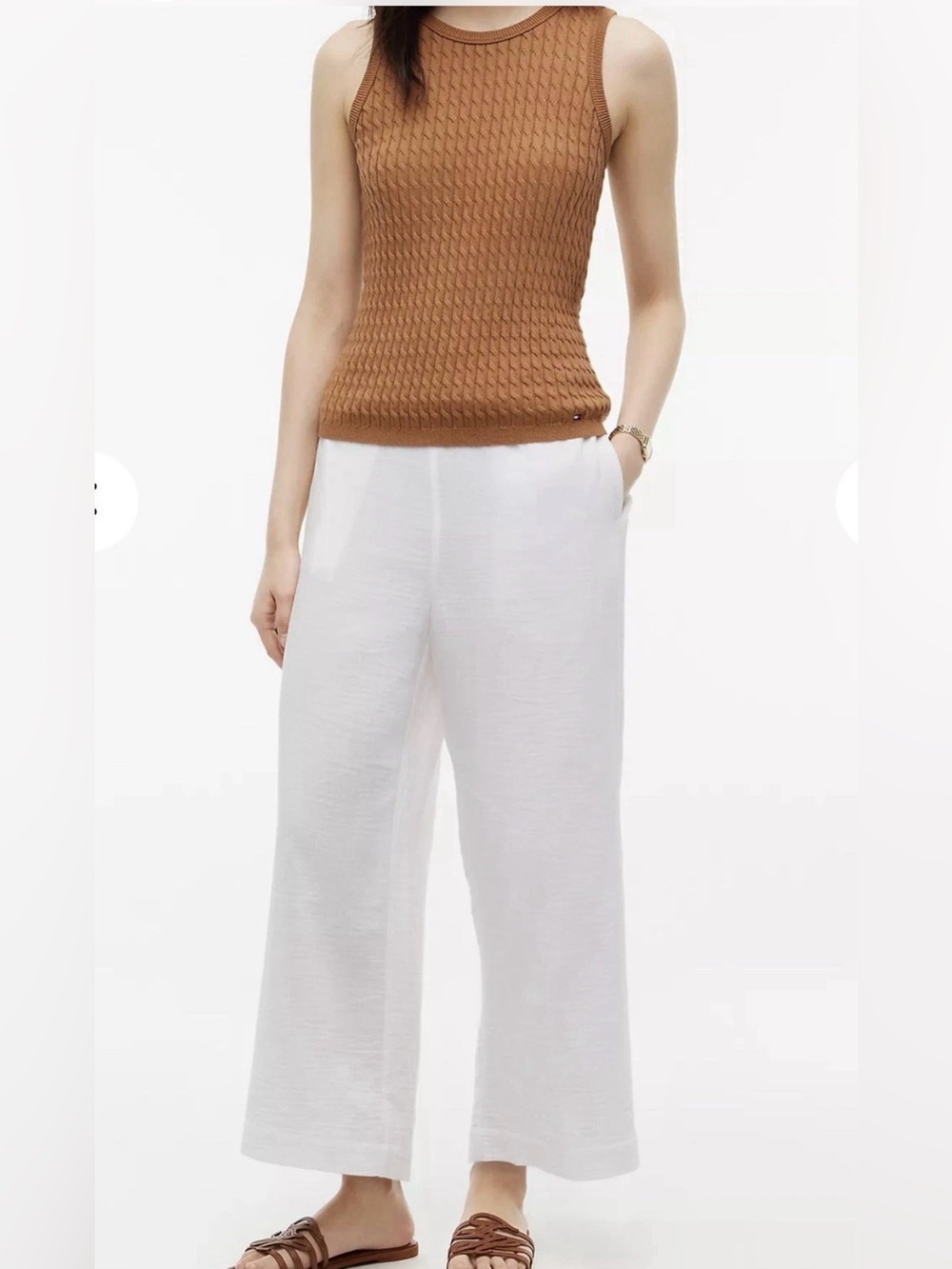 J Jill White Gauze Cotton Crop Pants XL NWT Pull On Wide Leg Coastal Boho